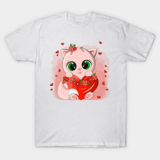 Funny cat with a big red heart T-Shirt